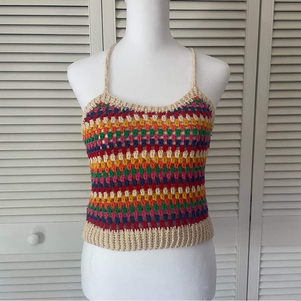 Rainbow Crochet Knit Top